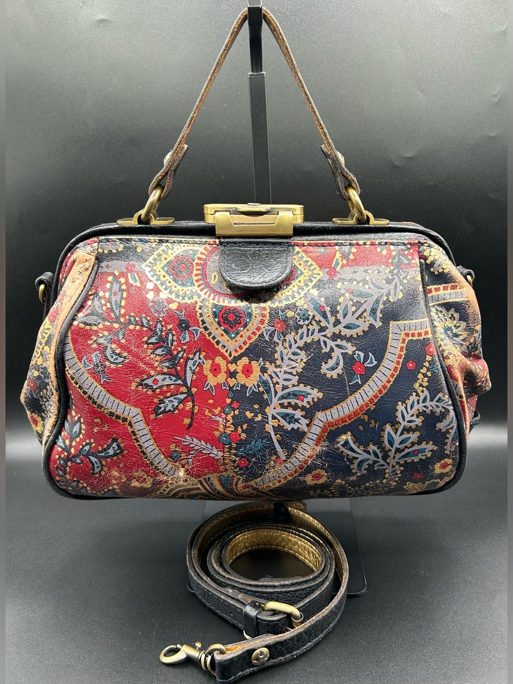 PATRICIA NASH Provençal Escape Gracchi Painted Leather Crossbody Satchel.